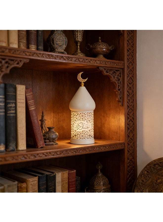 Ramadan Hollowed-out Led Lantern, Eid Lighting Fixtures - Battery Operated Moroccan Hollow-out Iron LED Light for Home, Desk, Bedroom, Living Room, Decoration & Gift (White - Excluding the battery) - Image 3